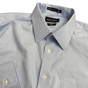 Paul Fredrick Mens Slim Fit Non-Iron Two Ply Cotton Shirt Light Blue 17.5x34